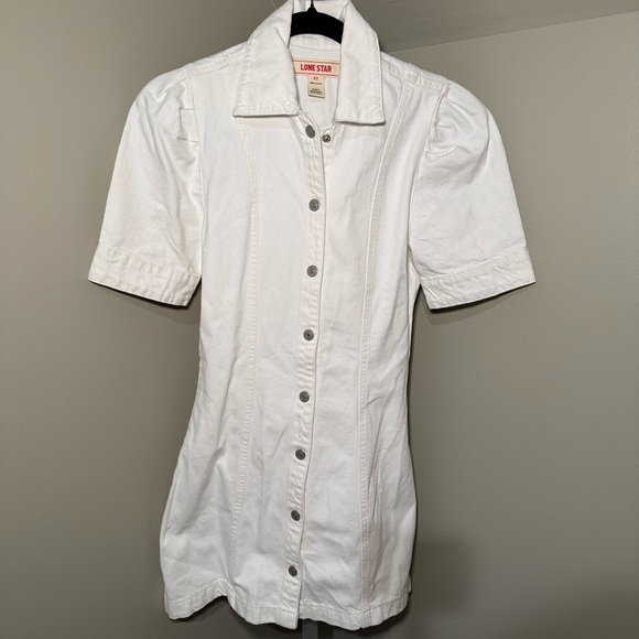 Lonestar Dresses & Skirts - Lonestar 100% cotton White Denim Dress snap front puff sleeve mini size XS